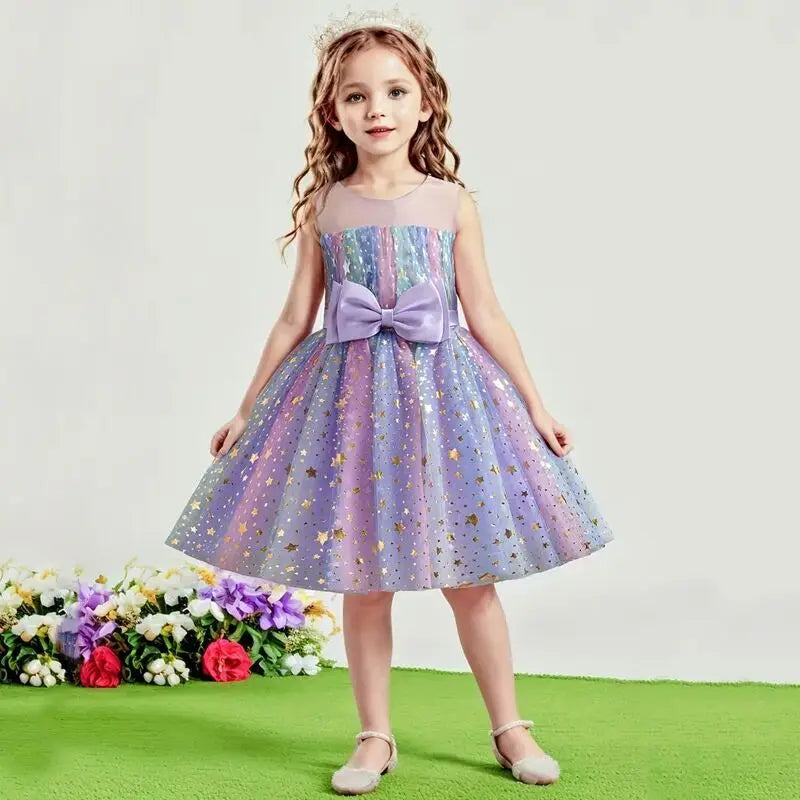 Girls Christmas Dress Princess Rainbow Sequin Wedding Birthday Party Gown