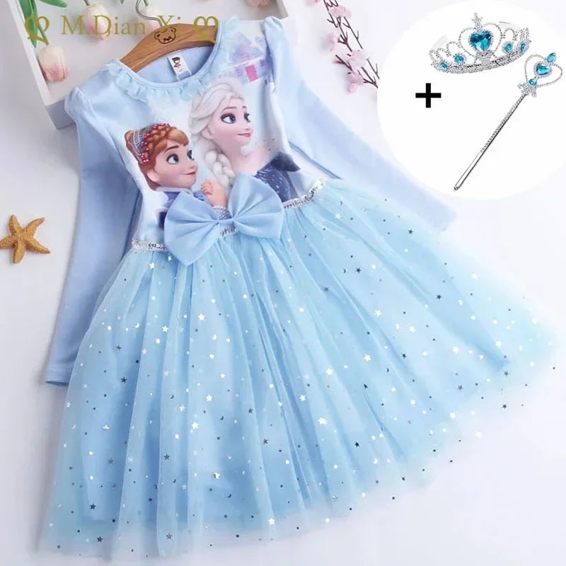 Fall Dresses for Girls Vestidos Frozen Elsa Dresses Birthday Party Long Sleeve Princess