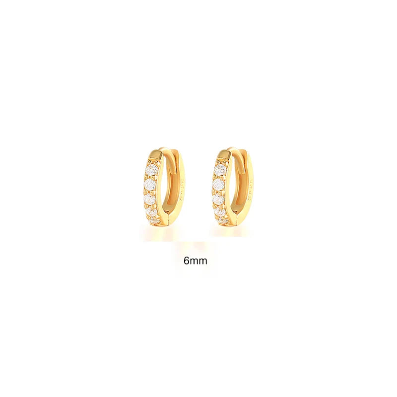 6/7/8/9 MM Cartilage Circle Earrings 925 Sterling Silver Bling CZ Huggie Hoop Earring for Women Piercing Buckle Wedding Jewelry
