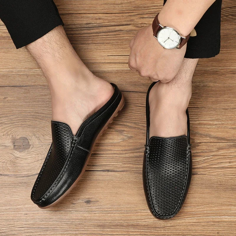 Large Size 46 47 Mens Moccasins Italian Wedding Shoes Designer Luxury Men Casual Formal Breathable Summer Half Drag Loafers