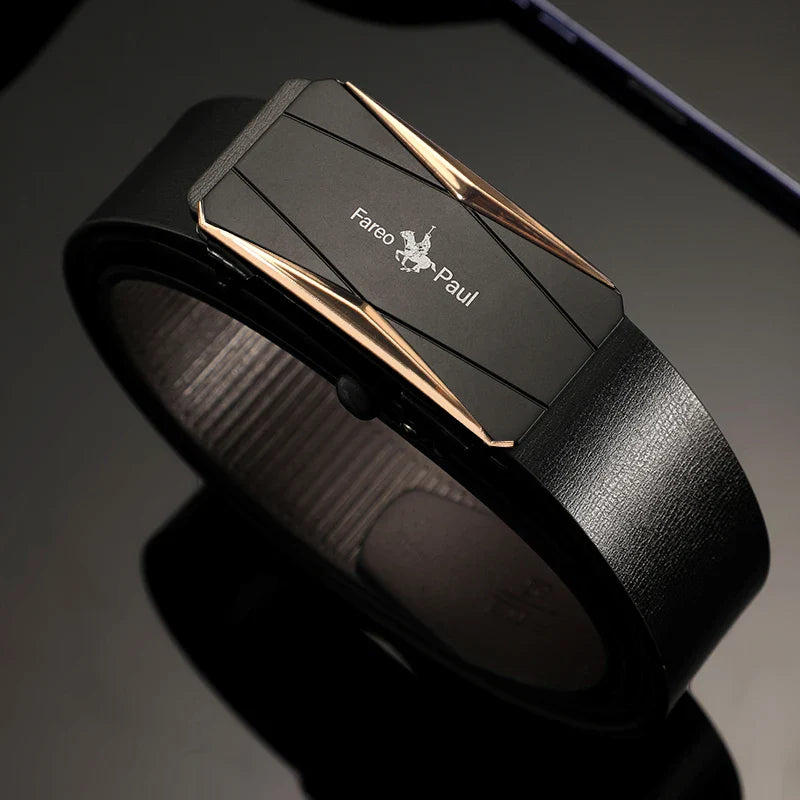 Fashionable men's High-Quality leather Belt with Automatic Buckle, Suitable for Young and Middle-Aged Gentlemen