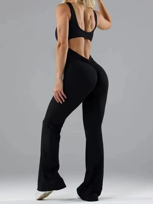 Hollow out Beauty Back Yoga Women wide-leg Peach Running Fitness Yoga Bodysuit