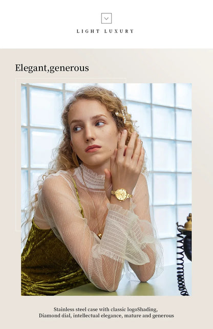 CURREN Luxurious and Elegant Round Dial with Stainless Steel Bracelet Fashion Dress Quartz Watches for Women