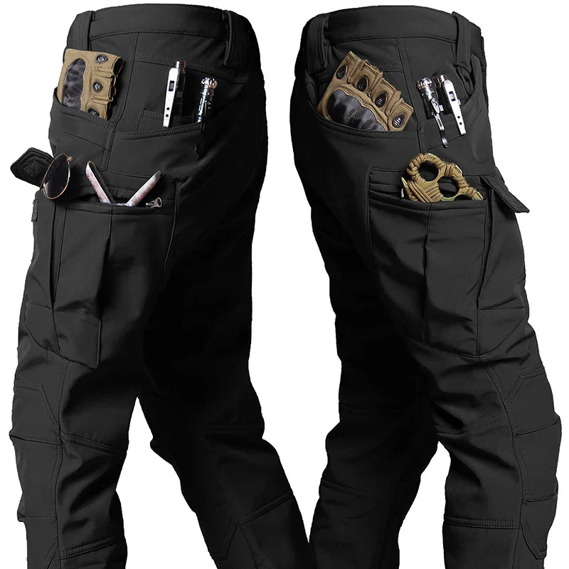 Outdoor Tactical Set Men Military Multi-pocket Hooded Work Jacket+Windproof  Waterproof Fleece Cargo Pants Winter Sharkskin Suit