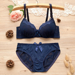 Girl Sweet Wireless Bra Lace Bows Underwear Sets Breathable Small Breast Bralette