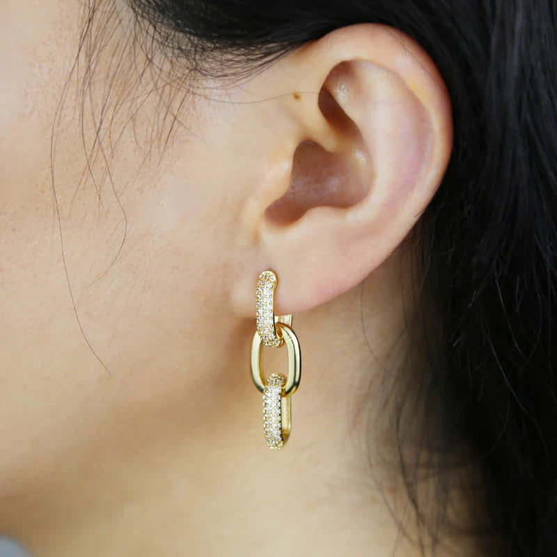 Korean Style Fashion Paper Clip Designer Jewelry Hoop Dangle Earrings for Women Cubic Zirconia Gold Platinum Plated Color