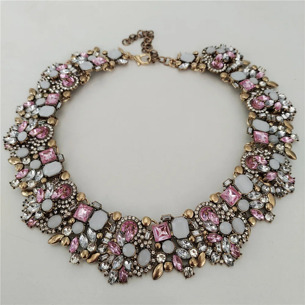 2025 New Fashion Crystal Rhinestones Large Collar Choker Necklace Earrings Women Jewelry Sets Indian Statement Wedding Necklace