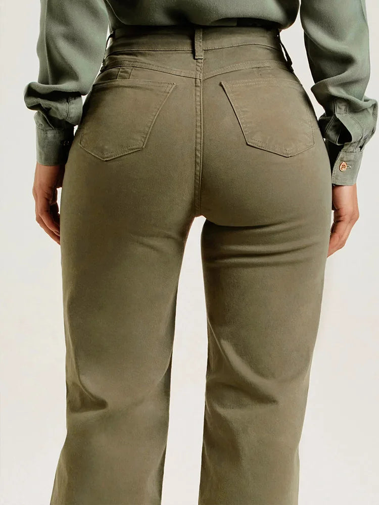 Fashion Women High Waist Army Green Jeans Lady Y2K Stretch Denim Pants