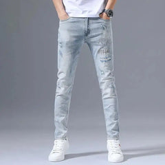 Fashion Stretch Denim Jeans Men's Spring Autumn Ripped Retro