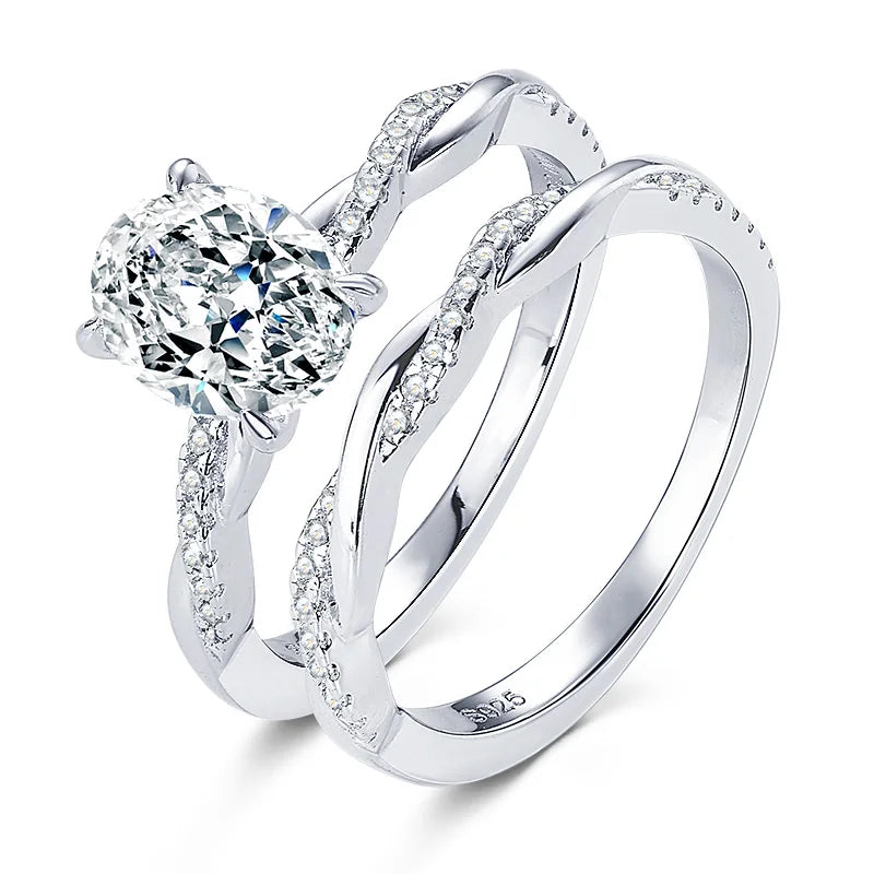 OXTAO 7x9mm 2.0 Carat  Oval Cut Moissanite Engagement Ring Set 925 Sterling Sliver Wedding Promise Bands Jewelry for Women