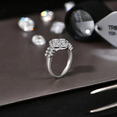 18k White Gold Plated Diamond Ring For Women S925 Sterling Silver Engagement