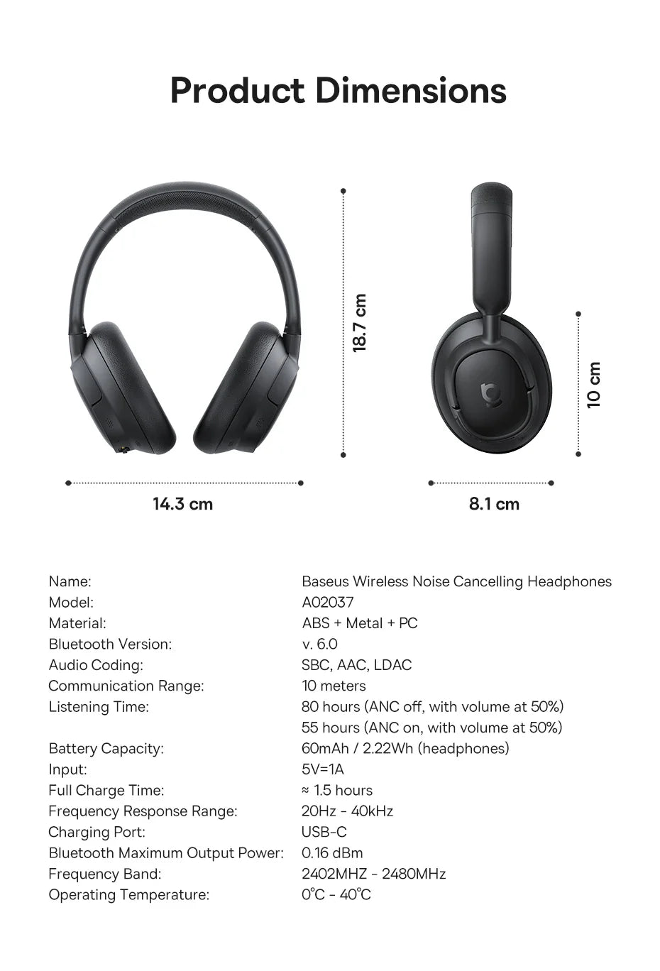 Baseus Bowie H1s Wireless Headphones Bluetooth 5.4 Noise Canceling 46dB Over Ear Headset Hi-Res Spatial Audio Earphone 120H Time