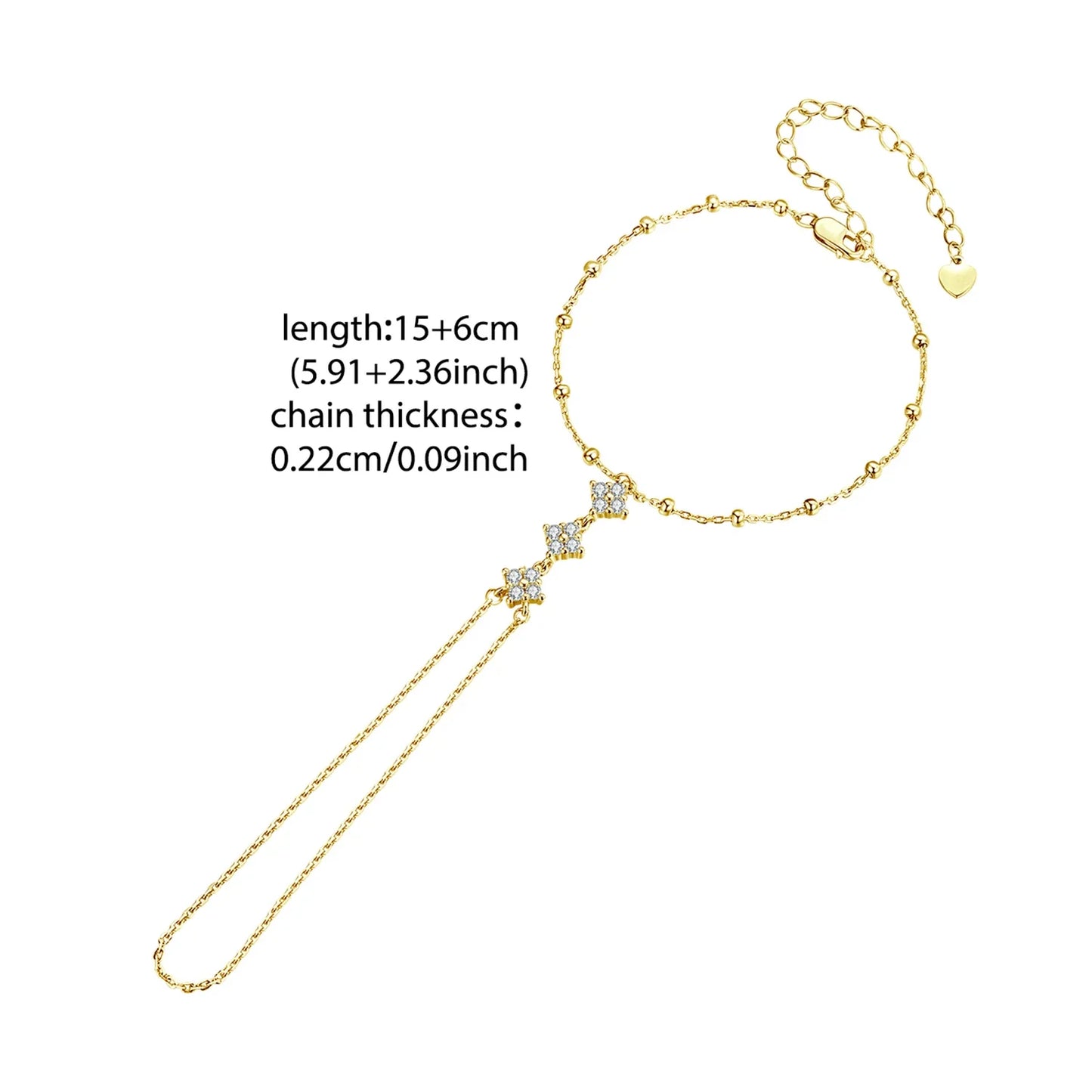 BISAER 925 Sterling Silver Finger Ring Bracelet Hand Chain Trendy Thin Dainty Stackable Chain Plated Gold for Women Fine Jewelry