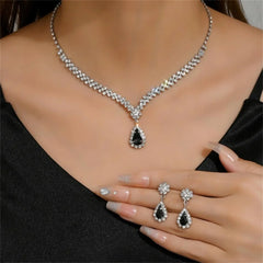 Crystal Necklace Earrings Set Water Drop Pendant Clavicle Chain Party Jewelry