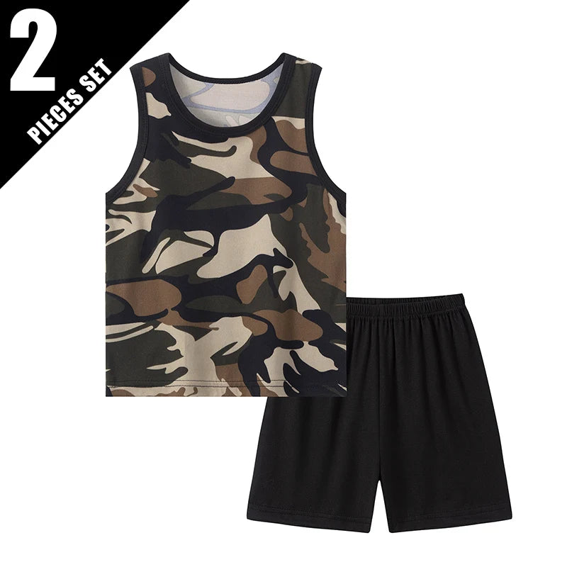 2-Piece Boy Summer Fun Printing Set Children's Casual Joker Camo Dinosaur Vest Girl Fashion Holiday Comfort Shorts T-shirt Set