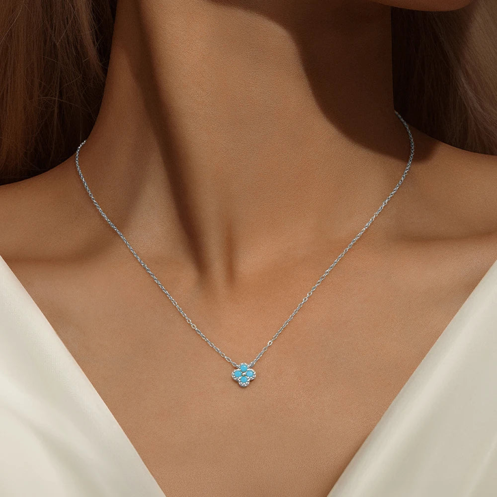 ROXI 100% 925 Sterling Silver Turquoise Crystal Petal Patter Pendant Necklaces For Women Delicate Wedding Jewelry Collar Mujer