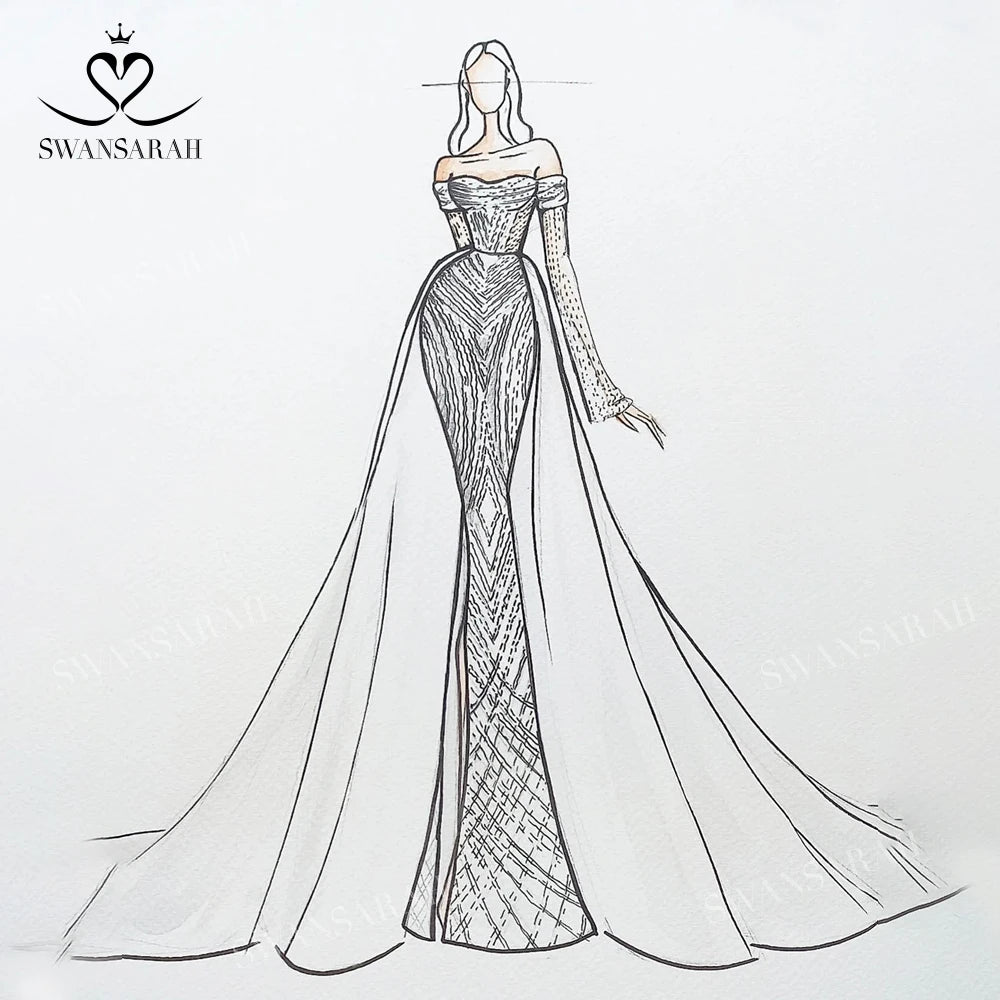 White Bridesmaid Dresses: Wedding Dress Beading Split Mermaid Detachable Train