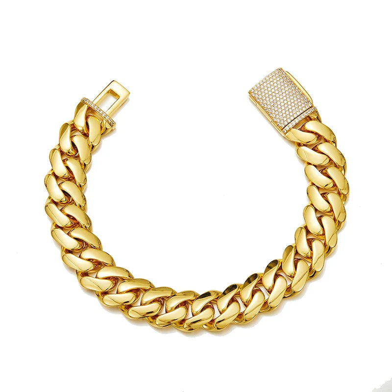 Hip Hop Rock Stainless Steel Rhombus Cuban Miami Link Chain Bracelets for Men Bling Iced Out Rapper Jewelry Gold Silver Color