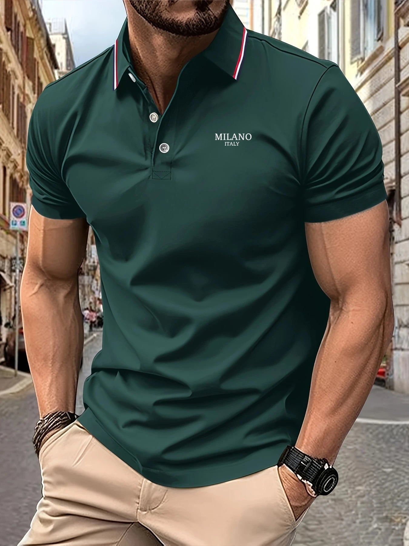 2025 New Men's Polo Shirt MILANO ITALY Letter Print Summer Lapel Stripes Men Short Sleeve Casual Breathable Light Luxury T-Shirt