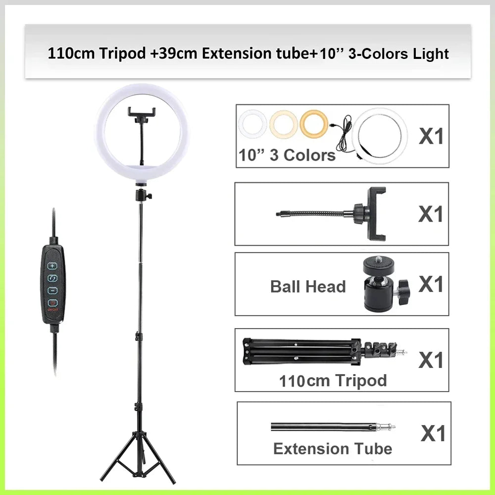 Zomei 10/12in RGB Selfie Ring Light Tripod 110CM LED Fill Light Photography Stand