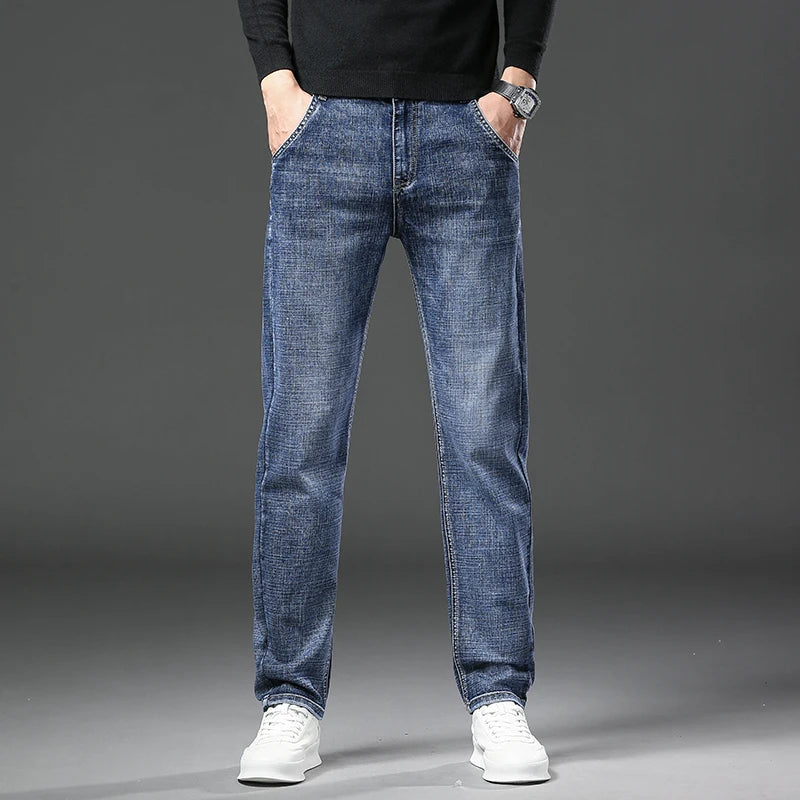 Men's Spring Straight Jeans Baggy Soft Stretch Casual Business Brand Male Clothes