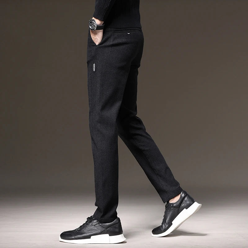 Cotton Long Pants Men Thick Suit Elastic Waist Slim Business Casual
