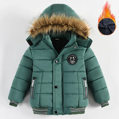 Boys Jacket Warm Fur Collar Fashion Baby Girls Coat Hooded Zipper Outerwear Birthday Gift 1-6 Years Kids Clothes