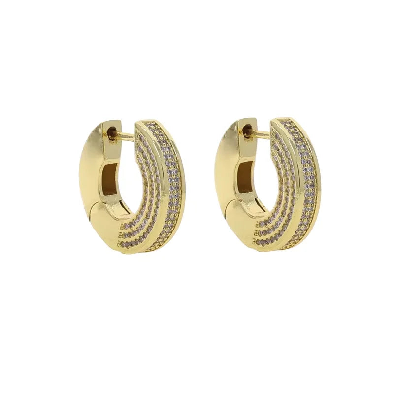 Plain Brushed Micro Paved 5A Cubic Zirconia CZ Sparking Gold Color Geometric 2025 New Women Hoop Earring