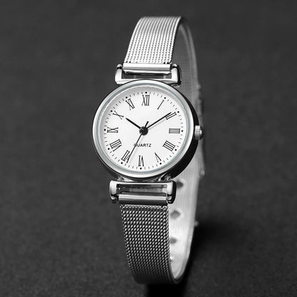 2PCS Fashion Women Quartz Watch Steel Mesh Band Watches Opening Cuff Bracelet Bangle Set（Without Box）