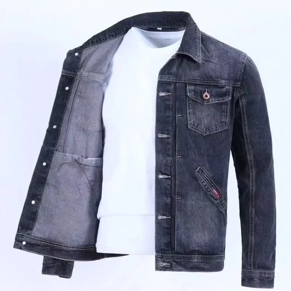 Spring and fall retro denim jacket men's fashion brand handsome cargo jacket