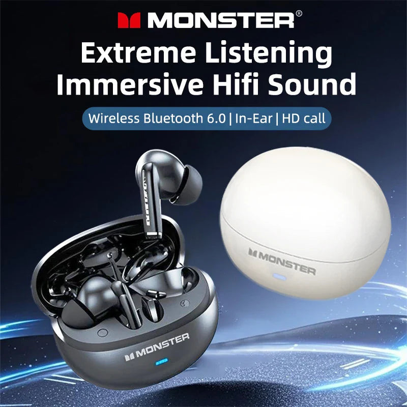 Monster MQT39 Wireless Bluetooth 6.0 Earphones TWS Hifi Stereo Headphones Noise Reduction Gaming Earbuds Sports Headset With Mic