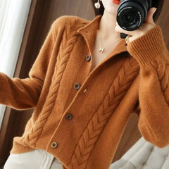 Half High Collar Twists Knitted Cardigan Autumn And Winter High-End Casual Loose