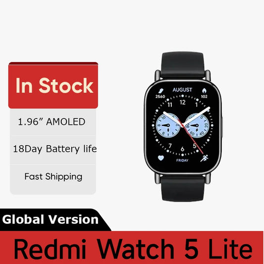 Global Version Redmi Watch 5 Lite 1.96'' AMOLED display 18-Day Battery life Built-in GNSS 5ATM Bluetooth® calling