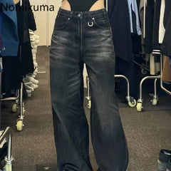 Autumn Winter Wide Leg Pants High Waisted Loose Jeans