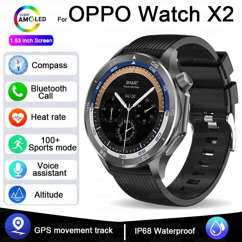 For OPPO Watch X Smart Watch Men High-end Business Men Bluetooth Call IP68 Waterproof Fitness Tracker Smartwatch Man 2025 New