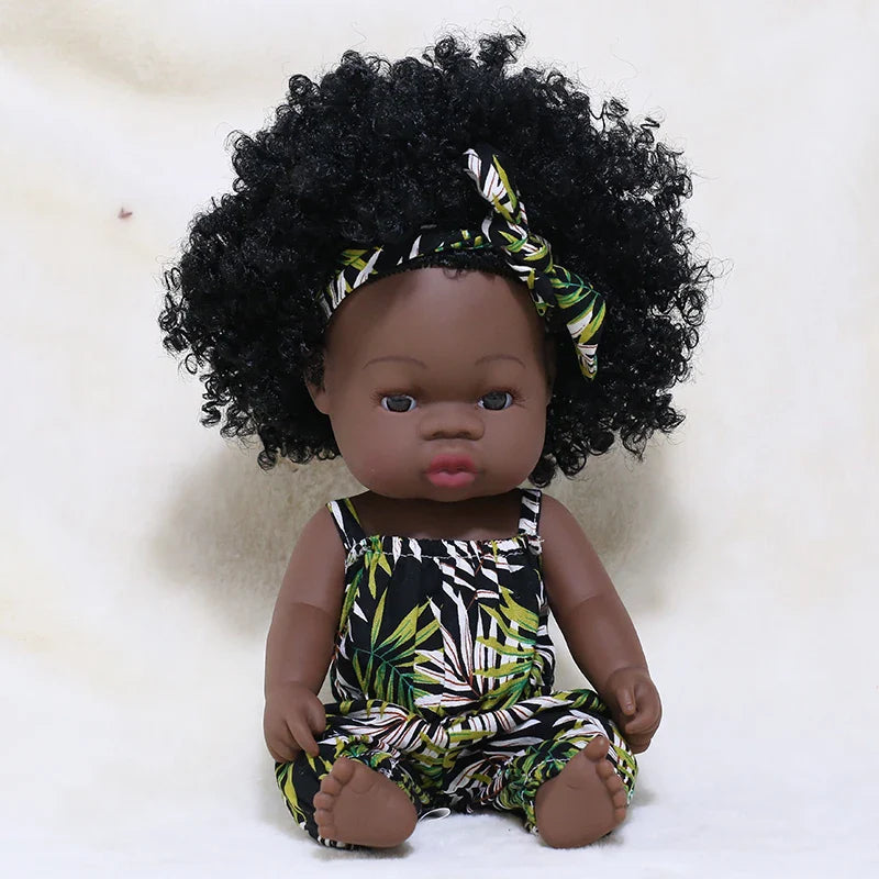 14inch Full Body Vinyl Bebe Reborn Dolls Soft Lifelike Baby Toys American Reborn Black Baby Doll Vinyl Baby Doll Toys Girls Boys
