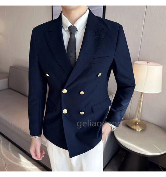Tuxedo for Mens: Navy Blue/Black Smoking Jacket for Men Double Breasted Peak Lapel