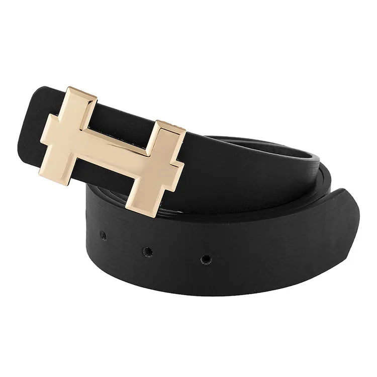 Men's and Women's Casual Fashion Belt  Korean Version Gold Buckle Belt Trendy I-shaped Buckle Belt