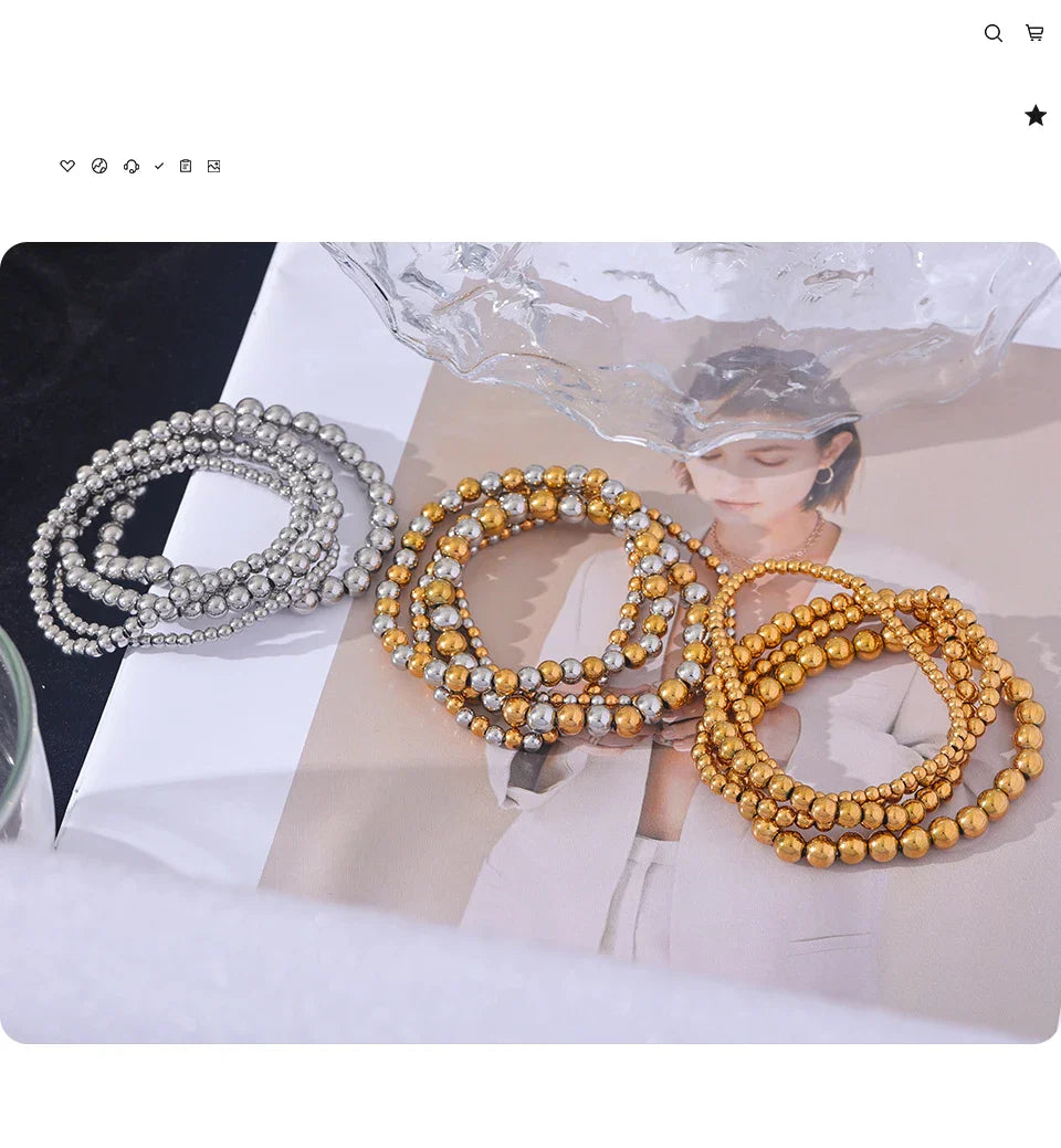 Yhpup 3/4/5/6 MM Stainless Steel Beads Daily Handmade Elastic Bracelet Bangle Waterproof Wrist Wholesale Gold Color Jewelry Men