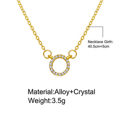 Elegant Jewelry Crystal Circle Pendant Necklace Golden Color Unique