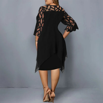 New Elegant Lace Mesh Plus Size Dresses Women Sexy Hollow Out Oversize Dress Loose Casual Vestidos De Fiesta Midi Robes Femme