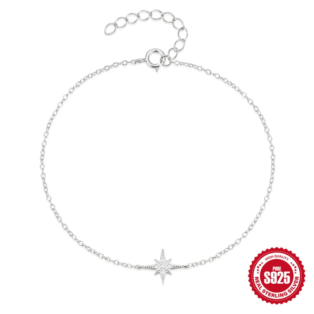 CANNER Real S925 Sterling Silver Mini Zircon Flower Pendant Bracelet Chain for Women's Fine Jewelry Gifts Gold Bracelets Bangles