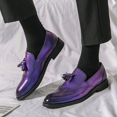 Purple Formal Dress Shoes Men Luxury Leather Brogue Shoes Men