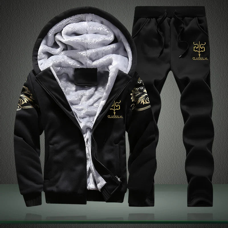 Wolf Czuadlte2024New Winter Men's Sports Set Casual Pants Hooded Sweater Youth Large Plus Plush Thickened Cardigan Two Piece Set