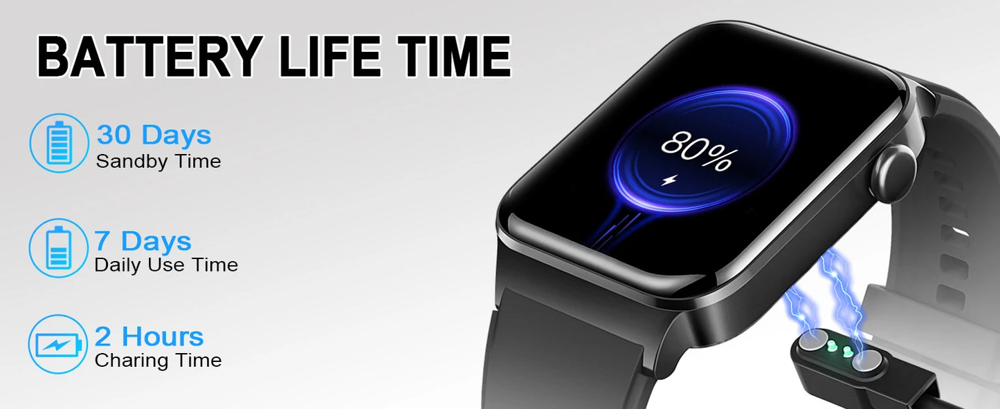 Smart Watch, 1.85" Smartwatch (Answer/Make Call), IP68 Waterproof Fitness Tracker, 100+ Sport Modes, Heart Rate and Sleep Monito