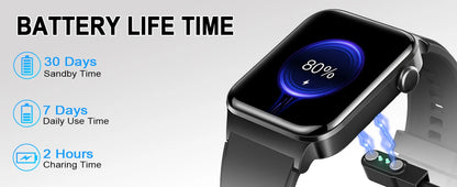 Smart Watch, 1.85" Smartwatch (Answer/Make Call), IP68 Waterproof Fitness Tracker, 100+ Sport Modes, Heart Rate and Sleep Monito