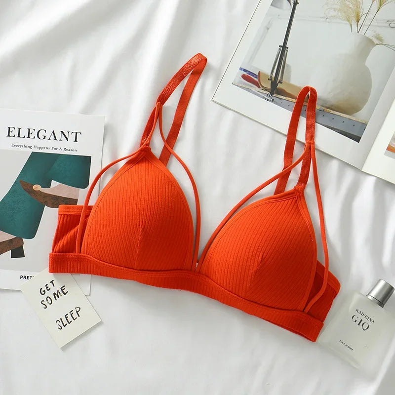Women Bra Wire Free Brassiere Push Up Lingerie French Triangle Cup Bra