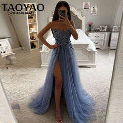 Evening Dresses Vintage Party Dresses High Side Split Lace Appliques Prom Gowns