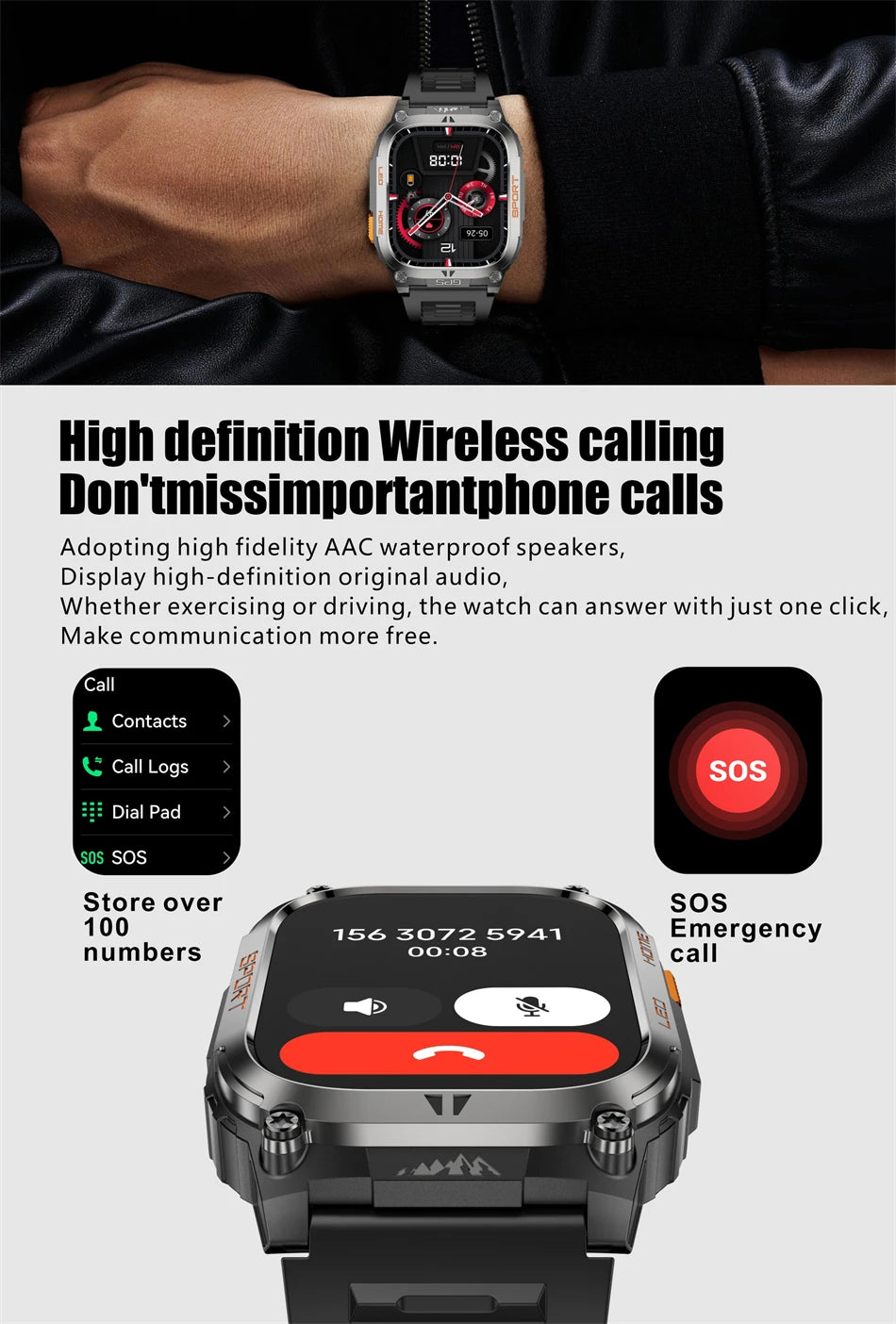 2025 New GPS Tracker Smart Watch Men LED Flashlight 1.96'' HD Screen Compass Watches Bluetooth Call Waterproof Sports Smartwatch