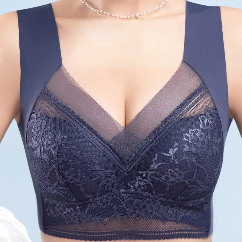 Women Large Bra Push Up Ice Silk Seamless upper Bralette Lace Wireless